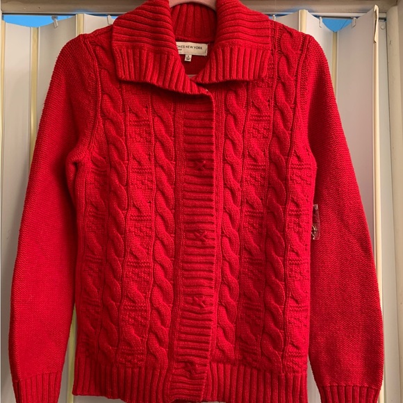 Jones New York Red Cable Knit Cardigan - Picture 1 of 10